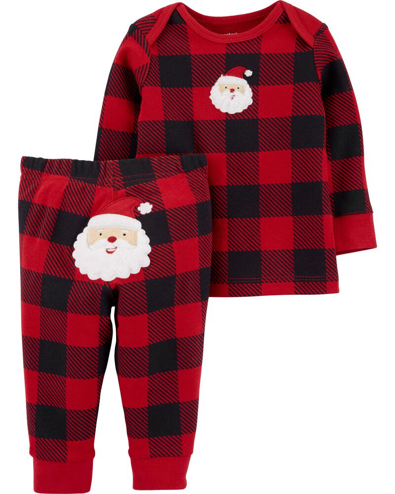 CARTER/'S 2PC RED BUFFALO CHECK PLAID BUTTON DOWN SHIRT PANT SET NB 3M